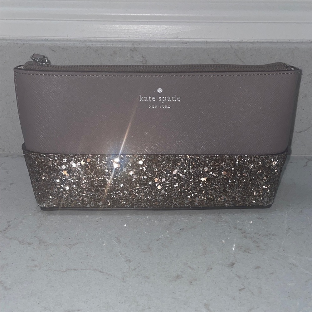 Kate Spade Cosmetic Bag in Gray and Silver Glitter